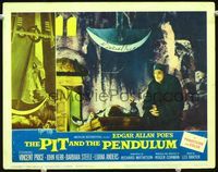 2n201 PIT & THE PENDULUM signed lobby card #8 '61 by Vincent Price, who signed on the hanging blade!