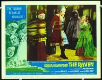 2n211 RAVEN movie lobby card #6 '63 Peter Lorre, Vincent Price and Hazel Court bound with much rope!