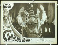 2n220 RETURN OF CHANDU Chap 4 lobby card '34 wacky image of strangely garbed men with raised arms!