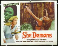 2n226 SHE DEMONS movie lobby card '58 great close up image of chained & tortured Irish McCalla!