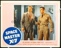 2n228 SPACE MASTER X-7 lobby card #4 '58 close up of Bill Williams & military man looking worried!