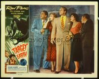 2n236 TARGET EARTH laminated LC '54 great close image of scared Richard Denning & top cast members!