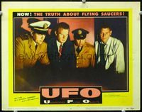 2n243 UFO movie lobby card #6 '56 two Army men & two scientists looking very worried!