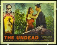 2n245 UNDEAD movie lobby card #4 '57 great close up of sexy Allison Hayes romancing Richard Garland!