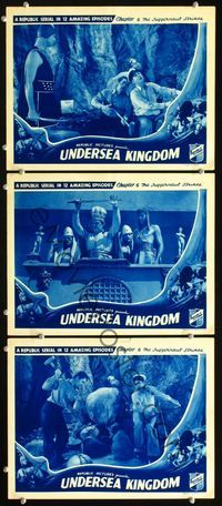 2n326 UNDERSEA KINGDOM 3 Chap 6 movie lobby cards '36 Crash Corrigan, wacky sci-fi fantasy serial!