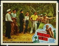 2n248 UNKNOWN ISLAND laminated LC #8 '48 cool line-up image of top cast members looking at monsters!