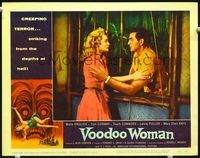 2n250 VOODOO WOMAN lobby card #1 '57 sexy Marla English holds Mike Touch Connors through window!