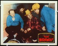 2n255 WEREWOLF laminated movie lobby card '56 Don Megowan & three men look at a victim of the beast!