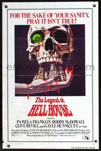 2n703 LEGEND OF HELL HOUSE 1sheet '73 great skull & haunted house dripping with blood artwork image!