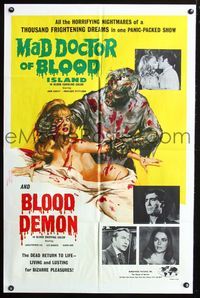 2n716 MAD DOCTOR OF BLOOD ISLAND/BLOOD DEMON one-sheet '71 great art of zombie attacking naked girl!