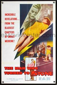 2n721 MAN WHO TURNED TO STONE 1sh '57 Victor Jory practices unholy medicine, cool sexy horror art!