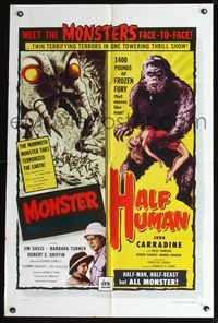 2n733 MONSTER FROM GREEN HELL/HALF HUMAN 1sh '57 twin terrifying terrors in 1 towering thrill show!