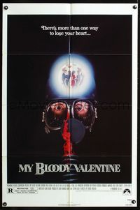 2n739 MY BLOODY VALENTINE 1sheet '81 bloody gas mask, there's more than one way to lose your heart!