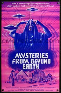 2n741 MYSTERIES FROM BEYOND EARTH 25x38 one-sheet '75 cool artwork of wacky alien & flying saucers!