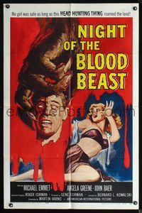 2n747 NIGHT OF THE BLOOD BEAST 1sh '58 great art of sexy girl & monster hand holding severed head!