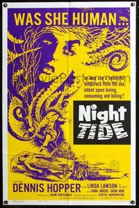 2n751 NIGHT TIDE 1sheet '63 cool art, was she human or was she a beautiful temptress from the sea?