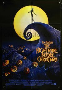 2n754 NIGHTMARE BEFORE CHRISTMAS DS one-sheet '93 Tim Burton, Disney, great horror cartoon image!