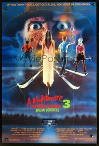 2n755 NIGHTMARE ON ELM STREET 3 one-sheet poster '87 cool artwork of Freddy Krueger by Matthew!