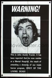 2n765 ORGY OF THE LIVING DEAD teaser one-sheet '72 great wacky image of crazed viewer of this show!