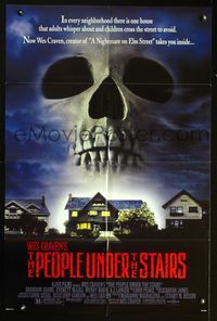 2n767 PEOPLE UNDER THE STAIRS one-sheet '91 Wes Craven, cool image of huge skull looming over house!
