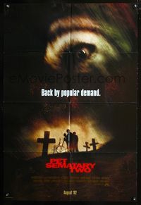 2n768 PET SEMATARY TWO DS advance one-sheet '92 Stephen King, zombies are back by popular demand!