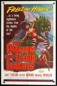 2n771 PHANTOM FROM 10,000 LEAGUES one-sheet '56 classic art of monster & sexy scuba diver by Kallis!