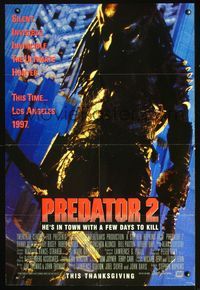 2n782 PREDATOR 2 DS advance one-sheet movie poster '90 great full-length close up image of alien!