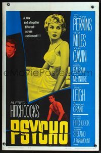 2n789 PSYCHO one-sheet poster '60 sexy half-dressed Janet Leigh, Anthony Perkins, Alfred Hitchcock