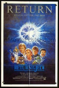 2n801 RETURN OF THE JEDI one-sheet poster R85 George Lucas classic, art of top cast by Tom Jung!