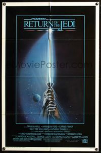 2n800 RETURN OF THE JEDI 1sh '83 George Lucas classic, great artwork of hands holding light saber!