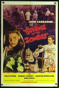2n803 REVENGE OF THE ZOMBIES one-sheet '43 mad scientist John Carradine in laboratory, Gale Storm