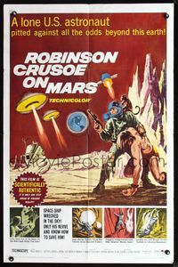 2n804 ROBINSON CRUSOE ON MARS one-sheet '64 cool art of Paul Mantee & his man Friday Victor Lundin!