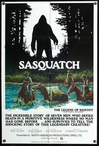 2n815 SASQUATCH one-sheet '78 cool art of men searching for Bigfoot in the woods by Marv Boggs!