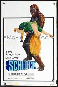 2n820 SCHLOCK one-sheet '73 John Landis horror comedy, wacky art of ape man carrying sexy girl!