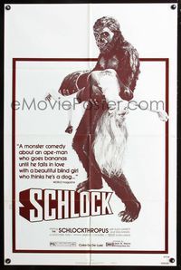 2n821 SCHLOCK style B 1sheet R77 John Landis horror comedy, wacky art of ape man carrying sexy girl!