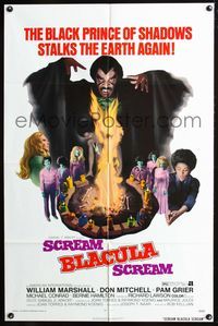 2n823 SCREAM BLACULA SCREAM 1sheet '73 great artwork of black vampire William Marshall & Pam Grier!