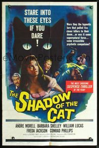 2n827 SHADOW OF THE CAT one-sheet poster '61 sexy Barbara Shelley, stare into its eyes if you dare!