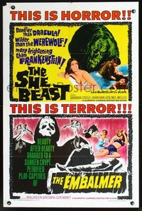 2n831 SHE BEAST/EMBALMER one-sheet movie poster '66 deadlier than Dracula, wilder than the Werewolf!