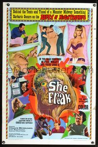 2n833 SHE FREAK one-sheet '67 sexy girls & side-show freaks in the Alley of Nightmares, great image!