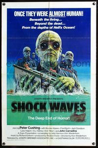 2n835 SHOCK WAVES one-sheet '77 Peter Cushing, cool art of wacky ocean zombies terrorizing boat!