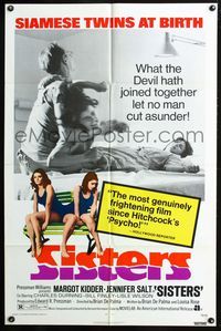 2n838 SISTERS one-sheet movie poster '73 Brian De Palma, Margot Kidder is a set of conjoined twins!
