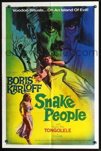 2n841 SNAKE PEOPLE one-sheet poster '70 artwork of Boris Karloff looming over victims attacked!