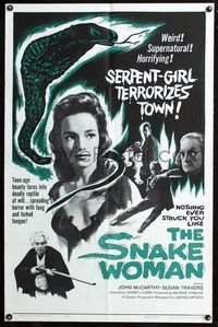 2n842 SNAKE WOMAN one-sheet movie poster '61 serpent-girl Susan Travers terrorizes town, cool art!