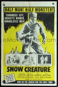 2n843 SNOW CREATURE one-sheet '54 abominable Yeti terrorizes city, abducts women & annihilates men!
