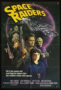 2n848 SPACE RAIDERS one-sheet poster '83 Roger Corman, Joann sci-fi artwork of teen boy & aliens!