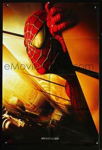 2n851 SPIDER-MAN DS Span/US int'l teaser 1sh '02 Tobey Maguire, Sam Raimi, Twin Towers shown in eye!