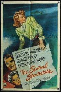 2n852 SPIRAL STAIRCASE style A 1sh '46 cool art of Dorothy McGuire, George Brent & Ethel Barrymore!