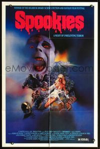2n853 SPOOKIES one-sheet '87 great horror art of zombies attacking sexy girl by Richard Corben!