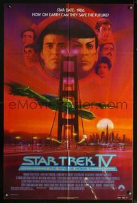 2n856 STAR TREK IV one-sheet poster '86 cool art of Leonard Nimoy & William Shatner by Bob Peak!