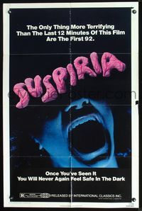 2n868 SUSPIRIA one-sheet '77 classic Dario Argento horror, cool close up screaming mouth image!